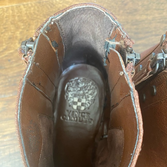 Vince Camuto Womens Ankle Boots Brown Leather Studded Pointed Toe Zipper… - Picture 6 of 9